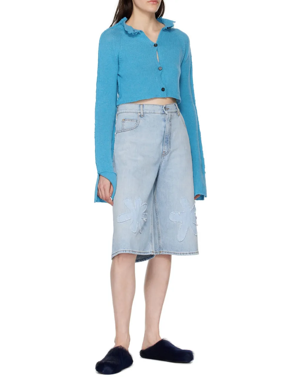 Blue Long Hair Calfskin Fussbett Sabot