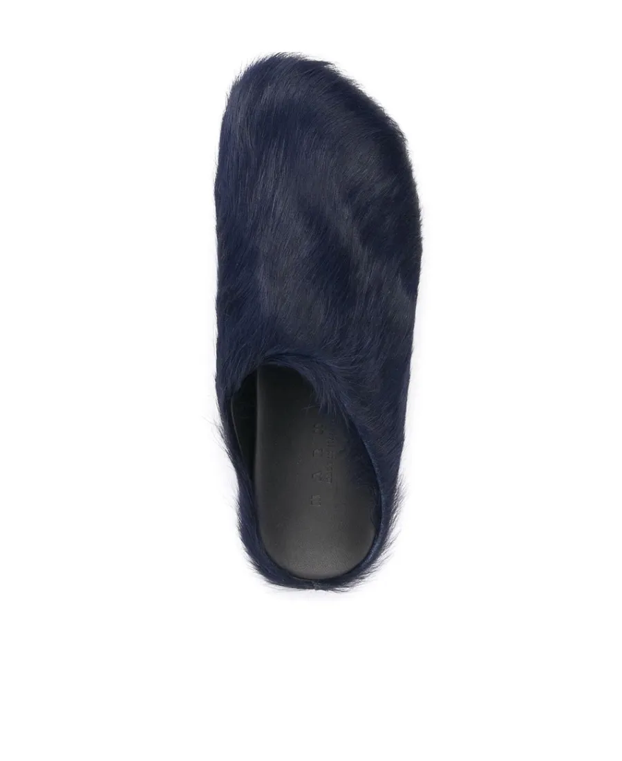Blue Long Hair Calfskin Fussbett Sabot