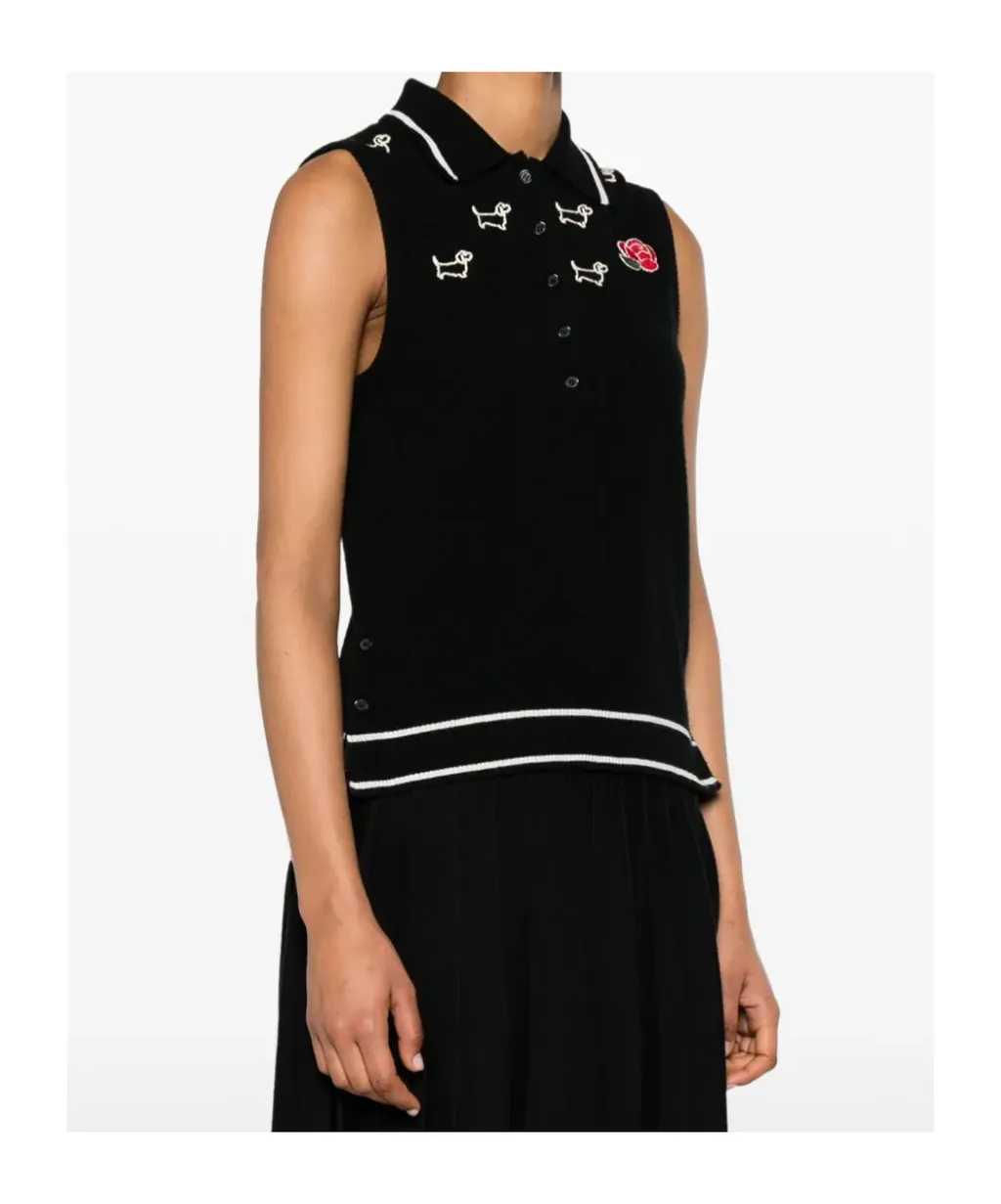 Thom Browne Hector-Embroidered Knitted Polo Top