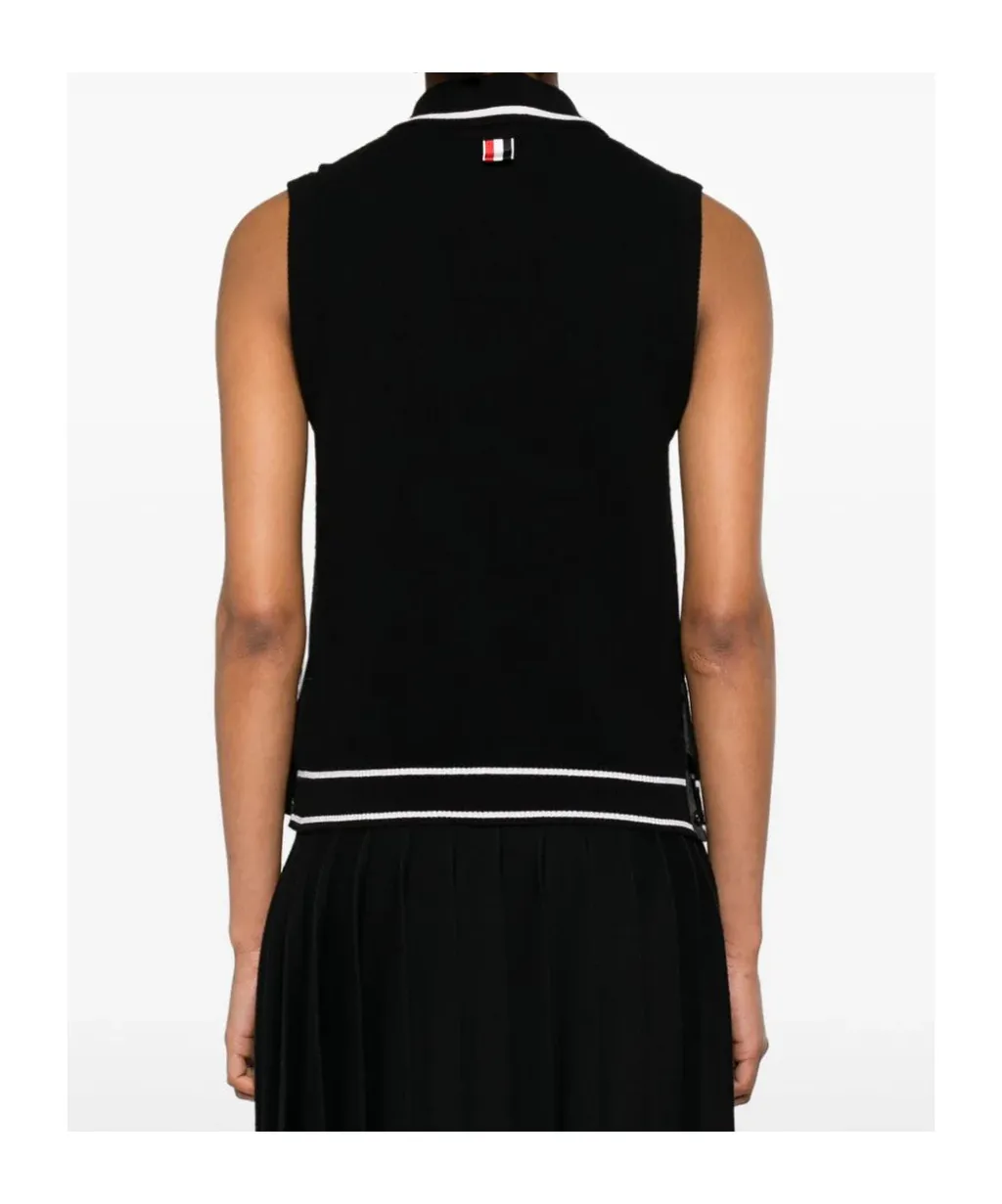 Thom Browne Hector-Embroidered Knitted Polo Top