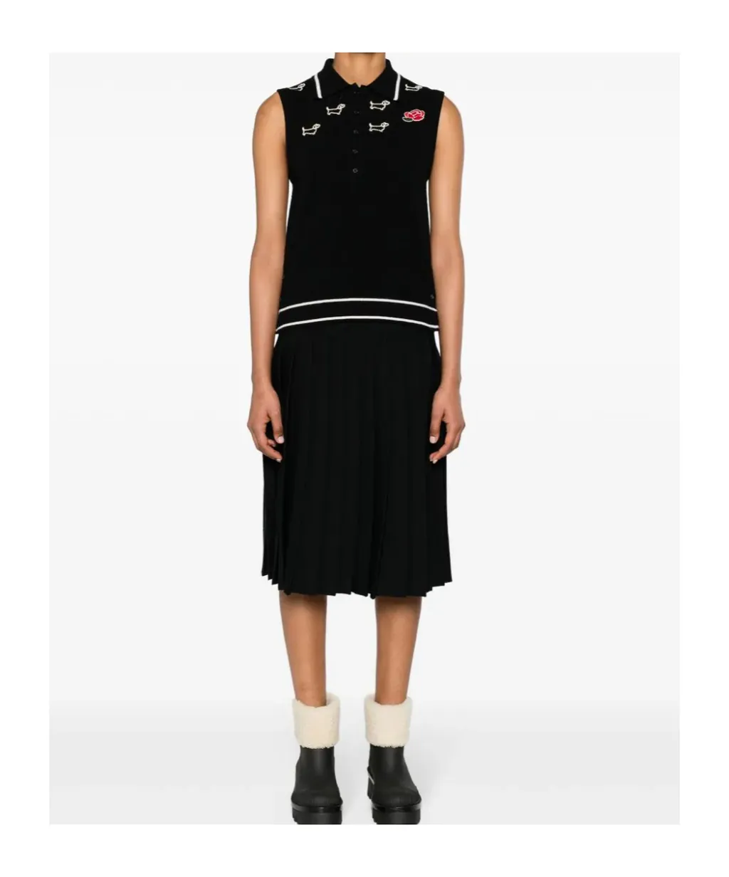 Thom Browne Hector-Embroidered Knitted Polo Top