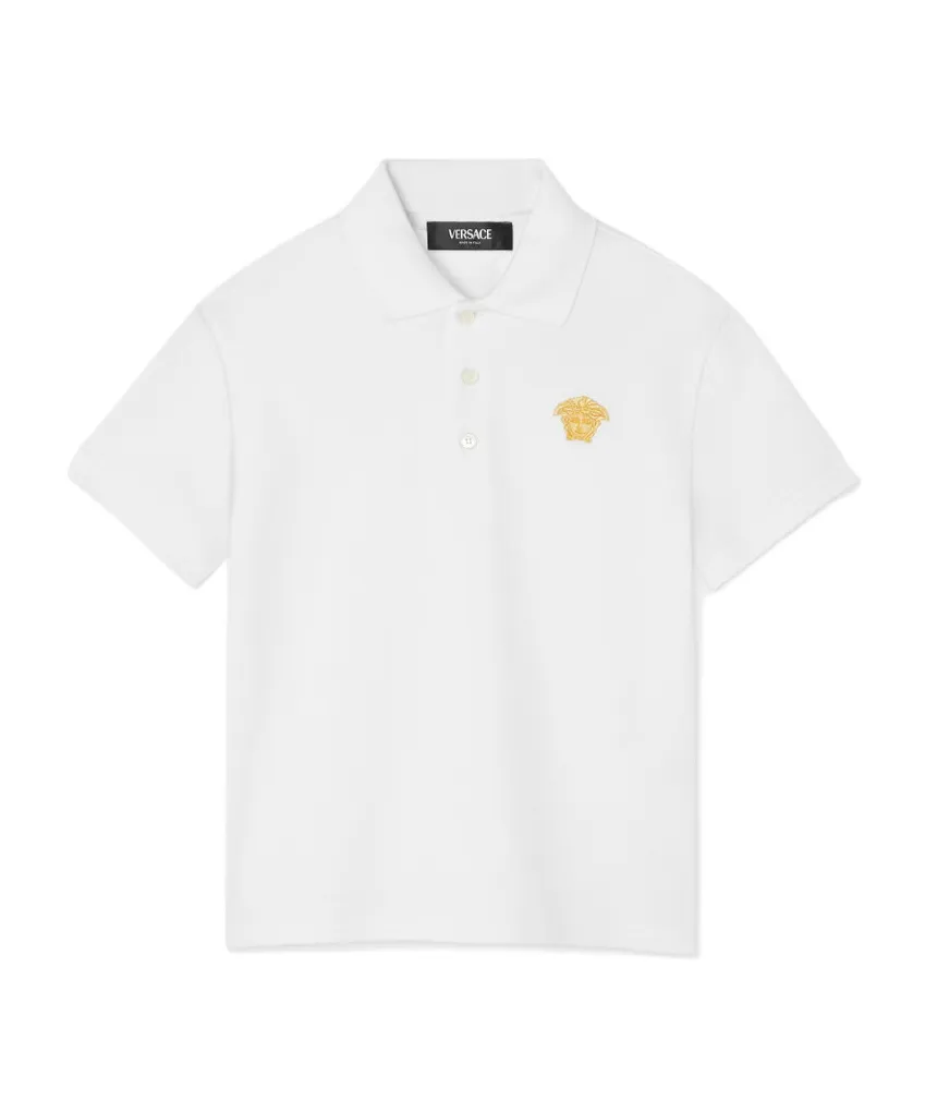 Versace Kids Medusa Embroidered Short Sleeved Polo Shirt