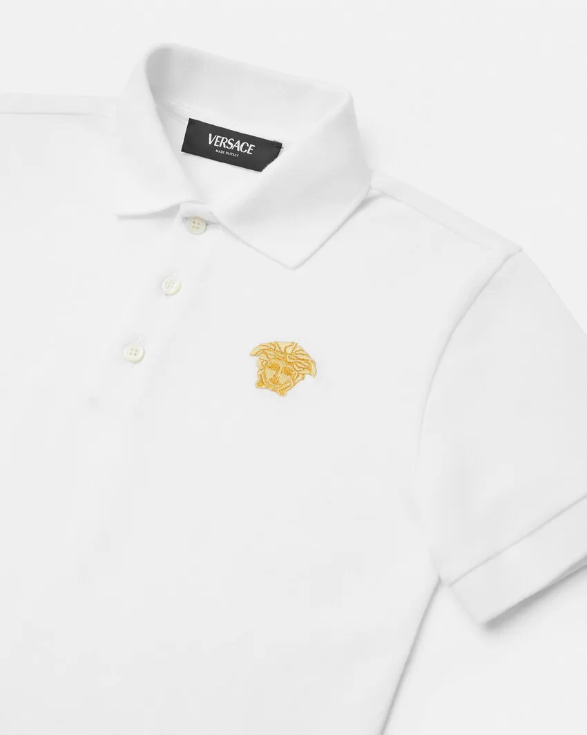 Versace Kids Medusa Embroidered Short Sleeved Polo Shirt