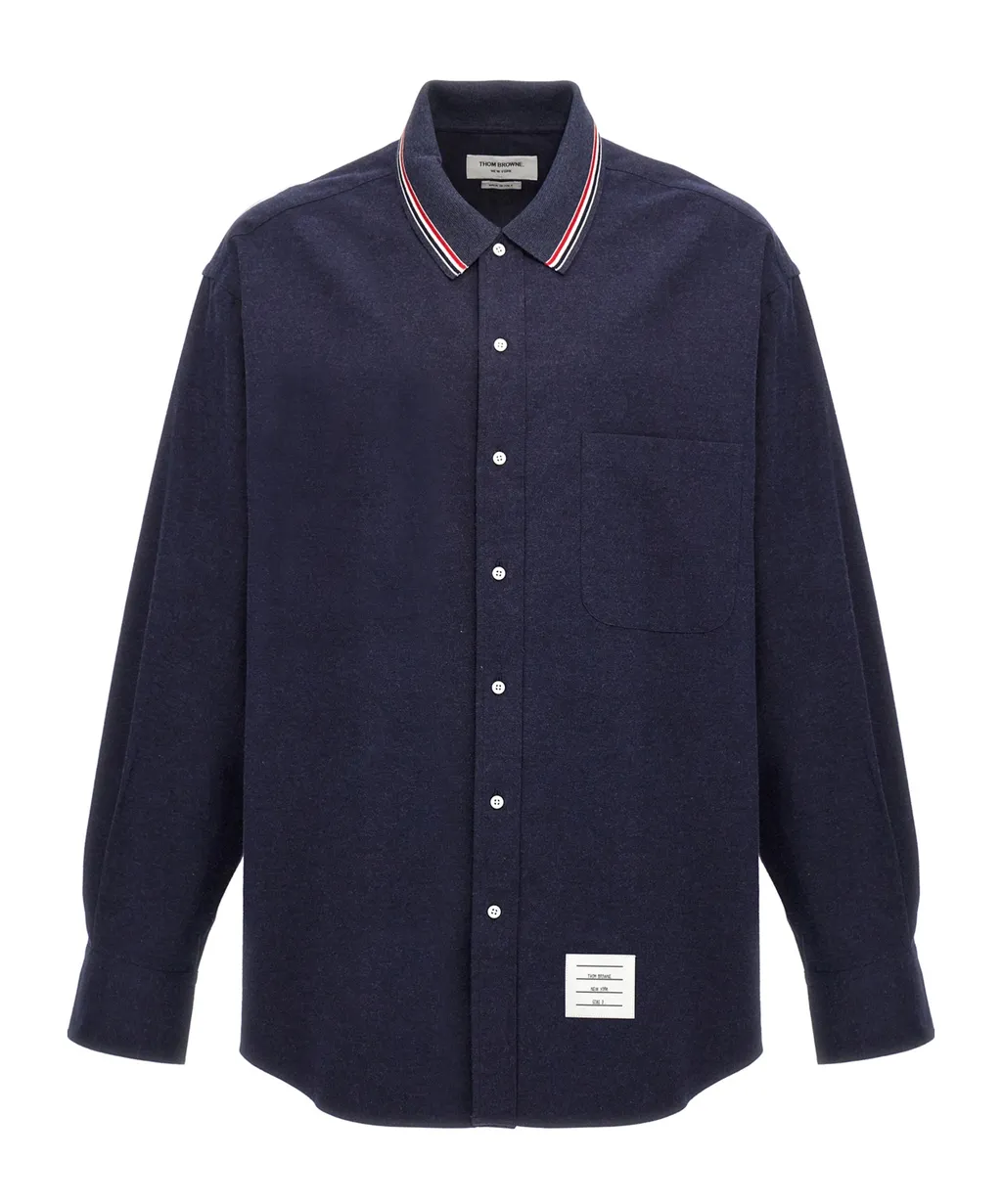 Thom Browne Rwb Stripe-Printed Curved Hem Overshirt
