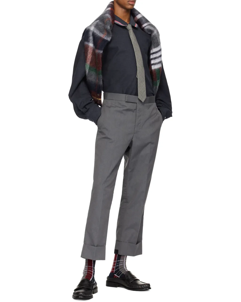 Thom Browne Rwb Stripe-Printed Curved Hem Overshirt