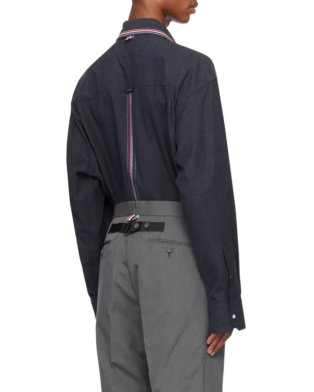 Thom Browne Rwb Stripe-Printed Curved Hem Overshirt