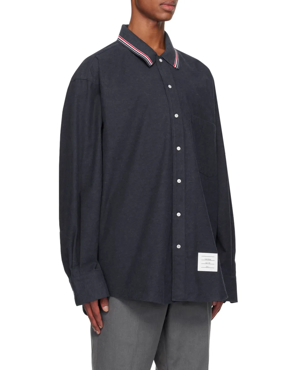 Thom Browne Rwb Stripe-Printed Curved Hem Overshirt