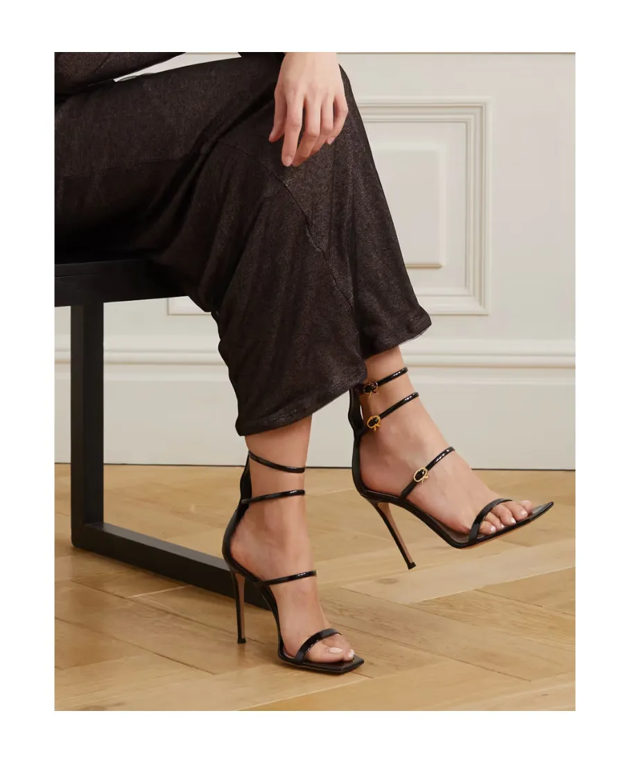 Logo Lacquered Clasp High-Heeled Sandals