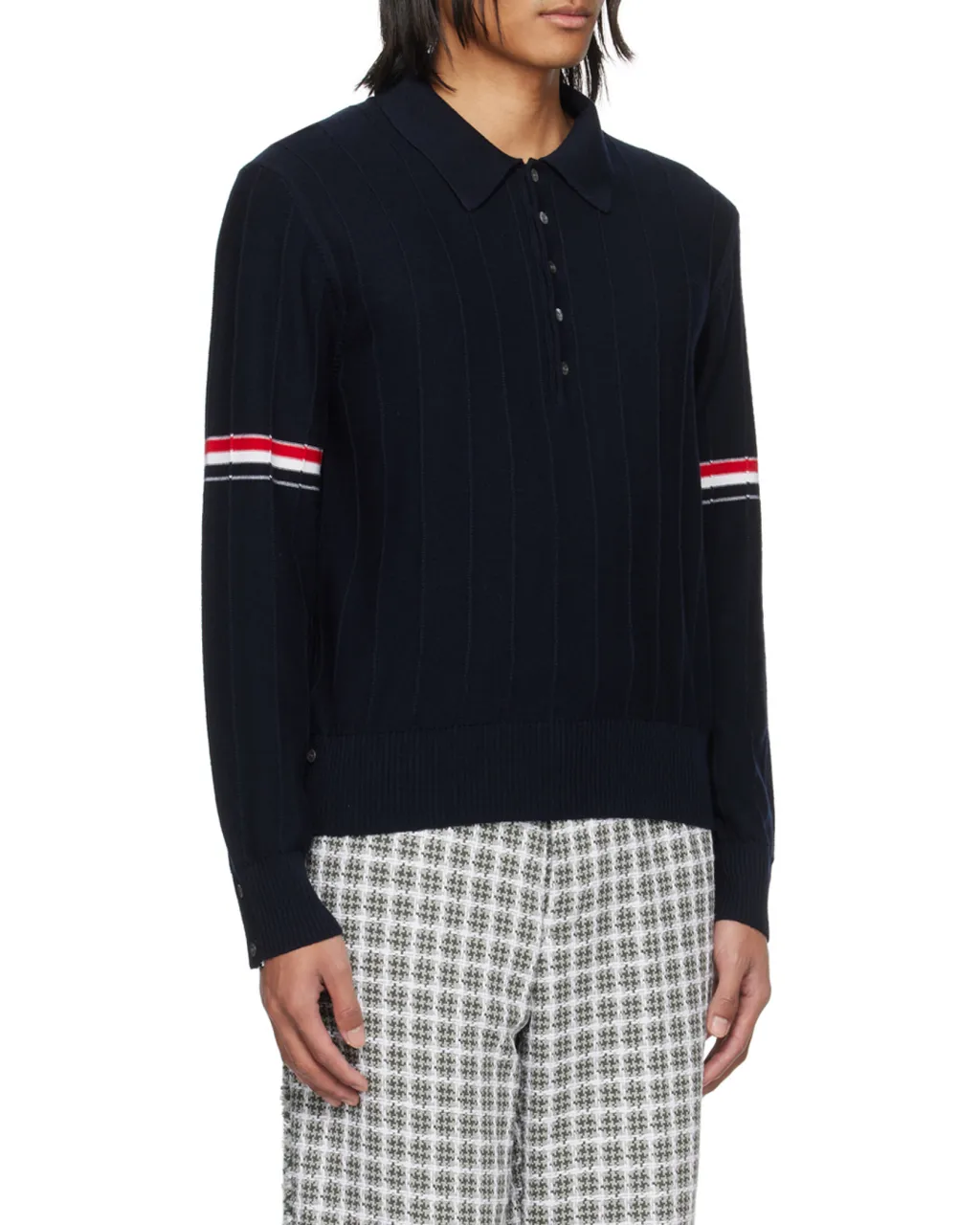 Thom Browne Rwb-Striped Long-Sleeved Polo Shirt