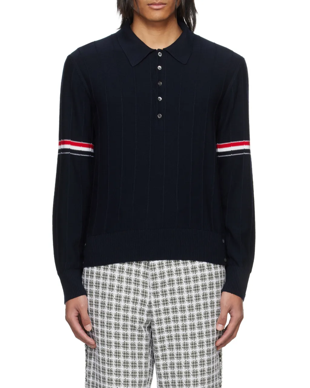 Thom Browne Rwb-Striped Long-Sleeved Polo Shirt