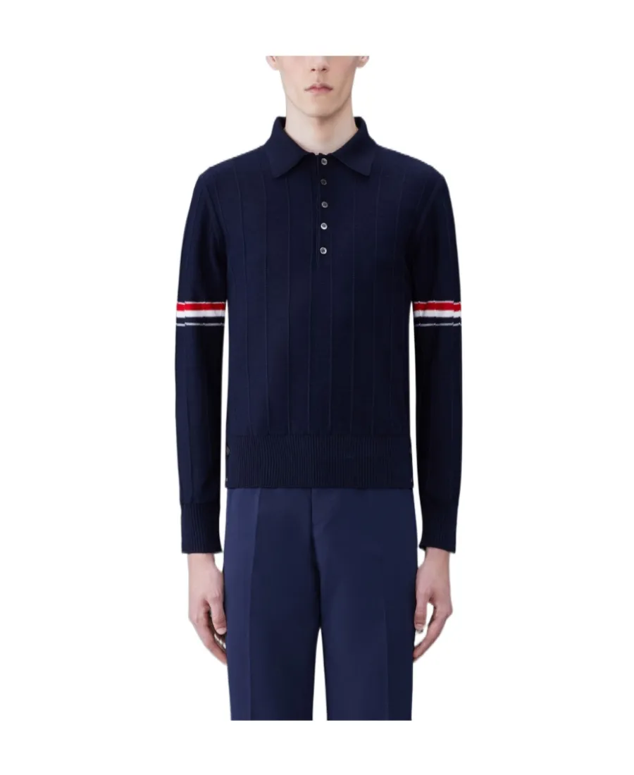Thom Browne Rwb-Striped Long-Sleeved Polo Shirt