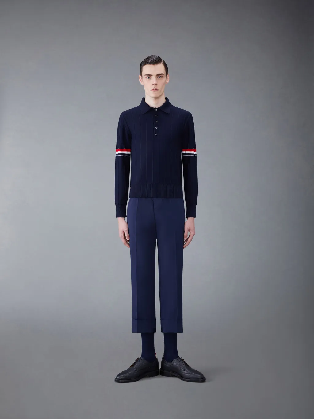 Thom Browne Rwb-Striped Long-Sleeved Polo Shirt