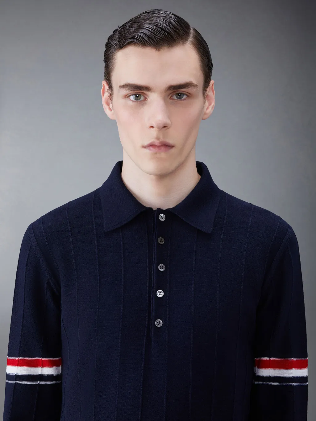 Thom Browne Rwb-Striped Long-Sleeved Polo Shirt