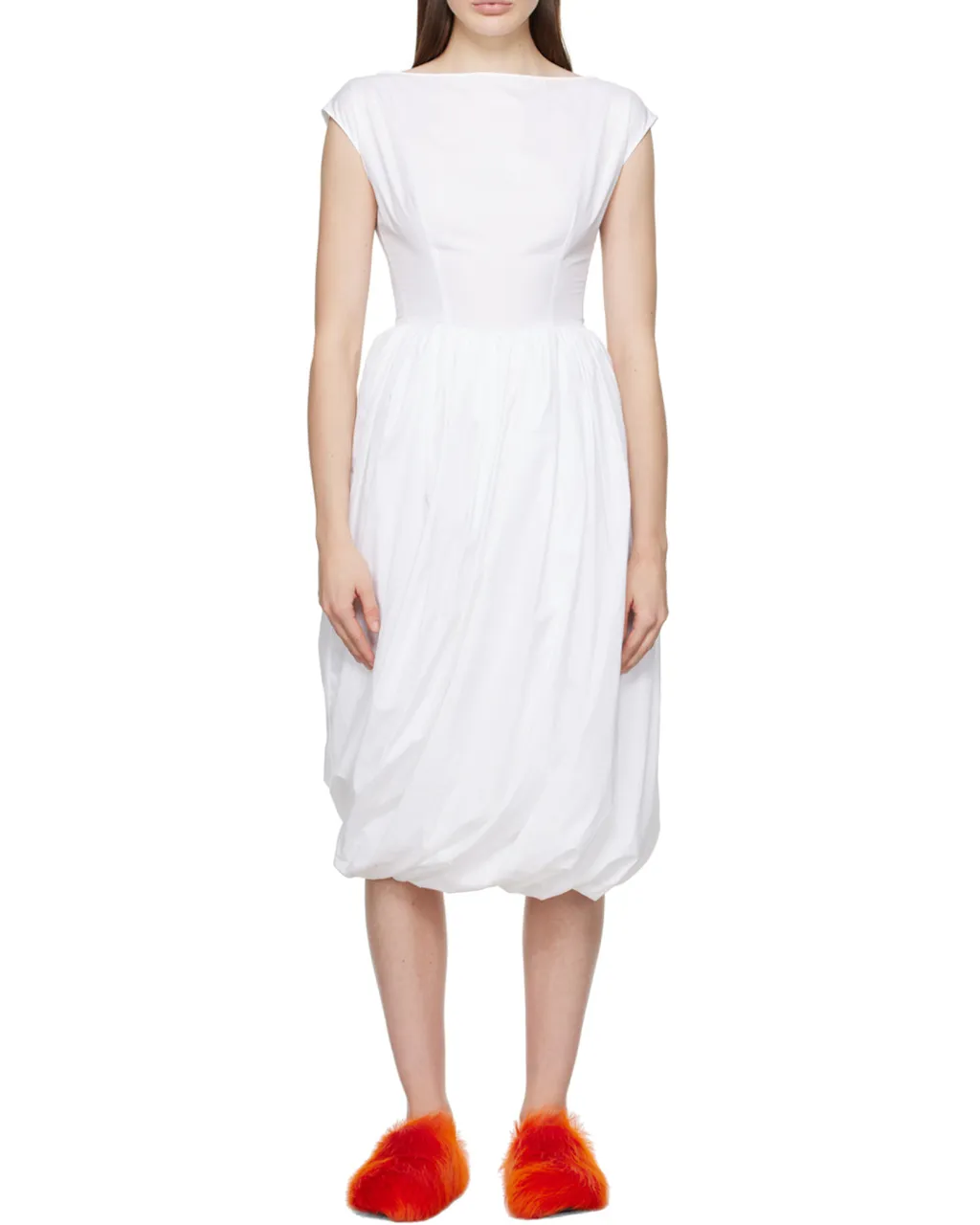 Marni Cap Sleeved Boat-Neck Midi Dress