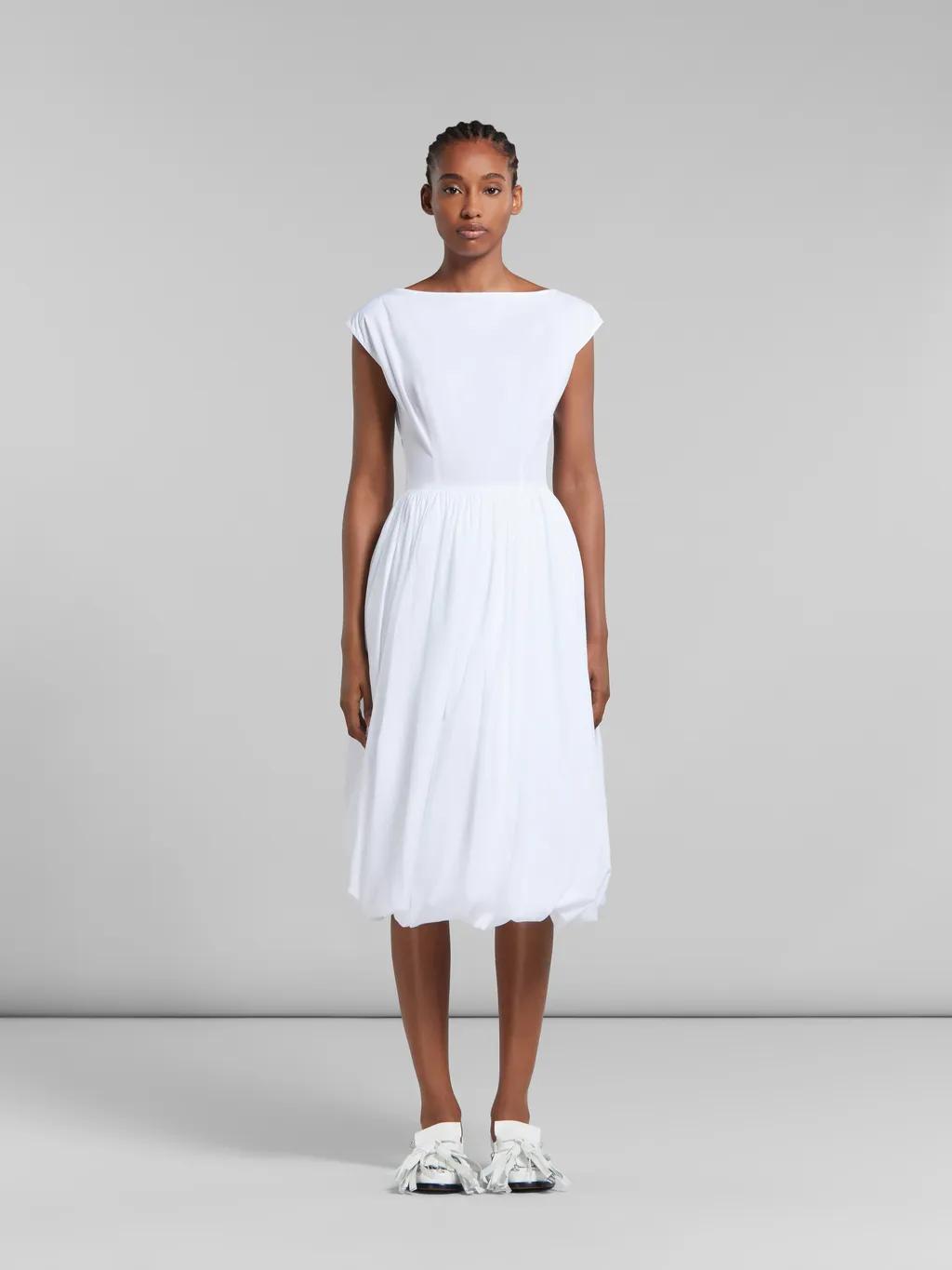 Marni Cap Sleeved Boat-Neck Midi Dress