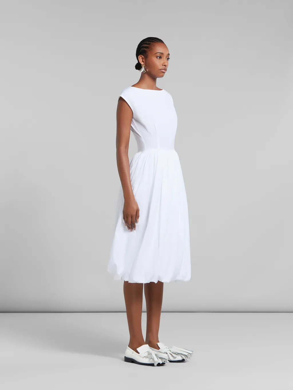 Marni Cap Sleeved Boat-Neck Midi Dress