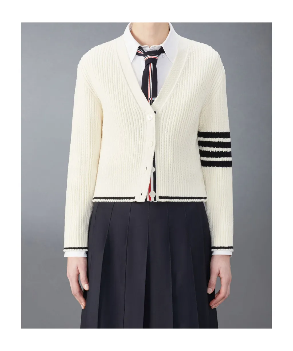 Thom Browne V-Neck Cropped Cable-Knitted Cardigan