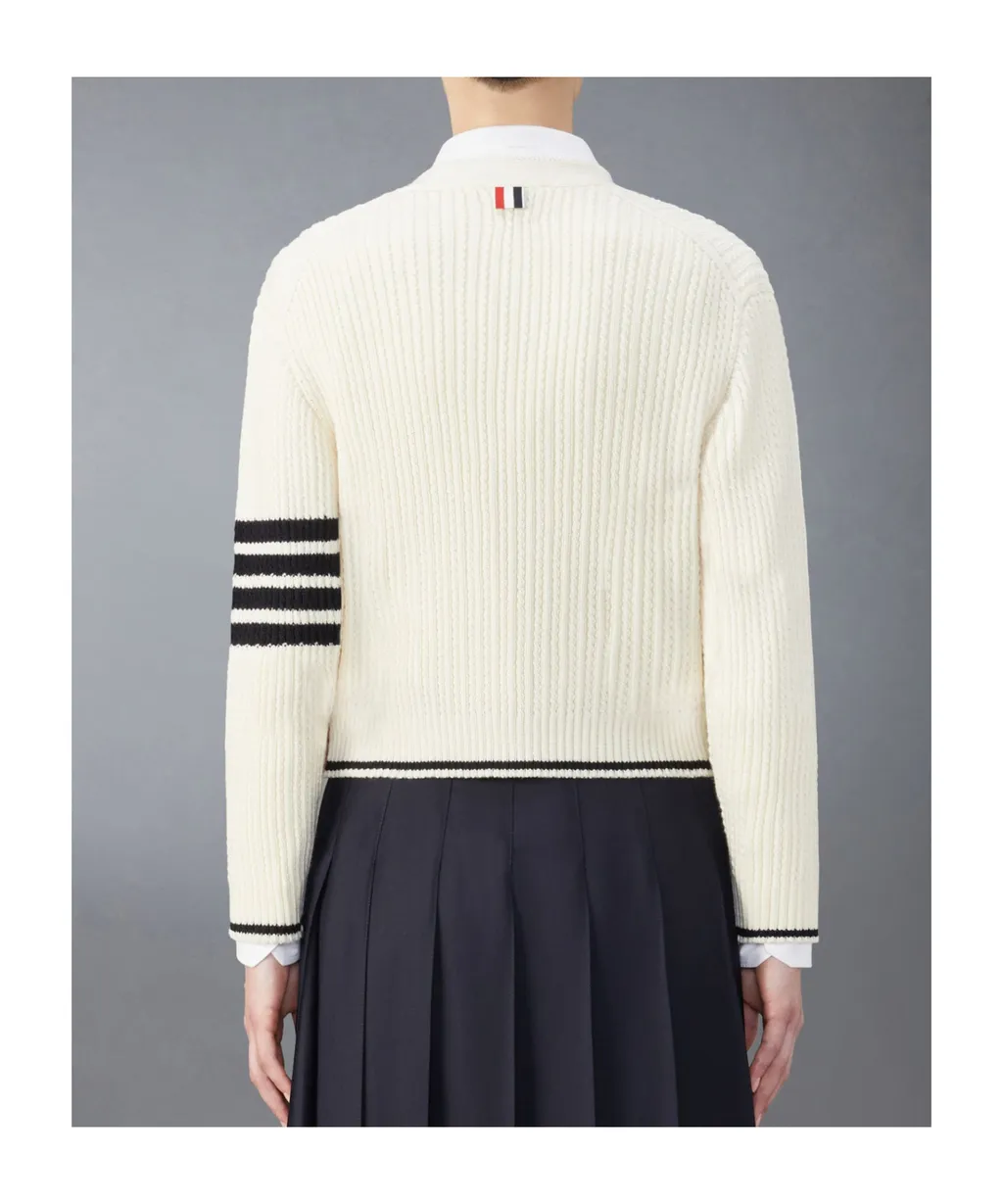 Thom Browne V-Neck Cropped Cable-Knitted Cardigan