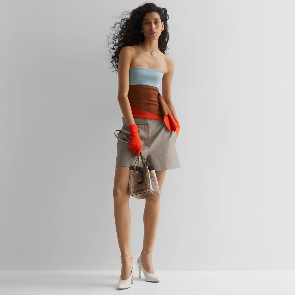 Fendi Asymmetric Draped Color-Block Bustier Top