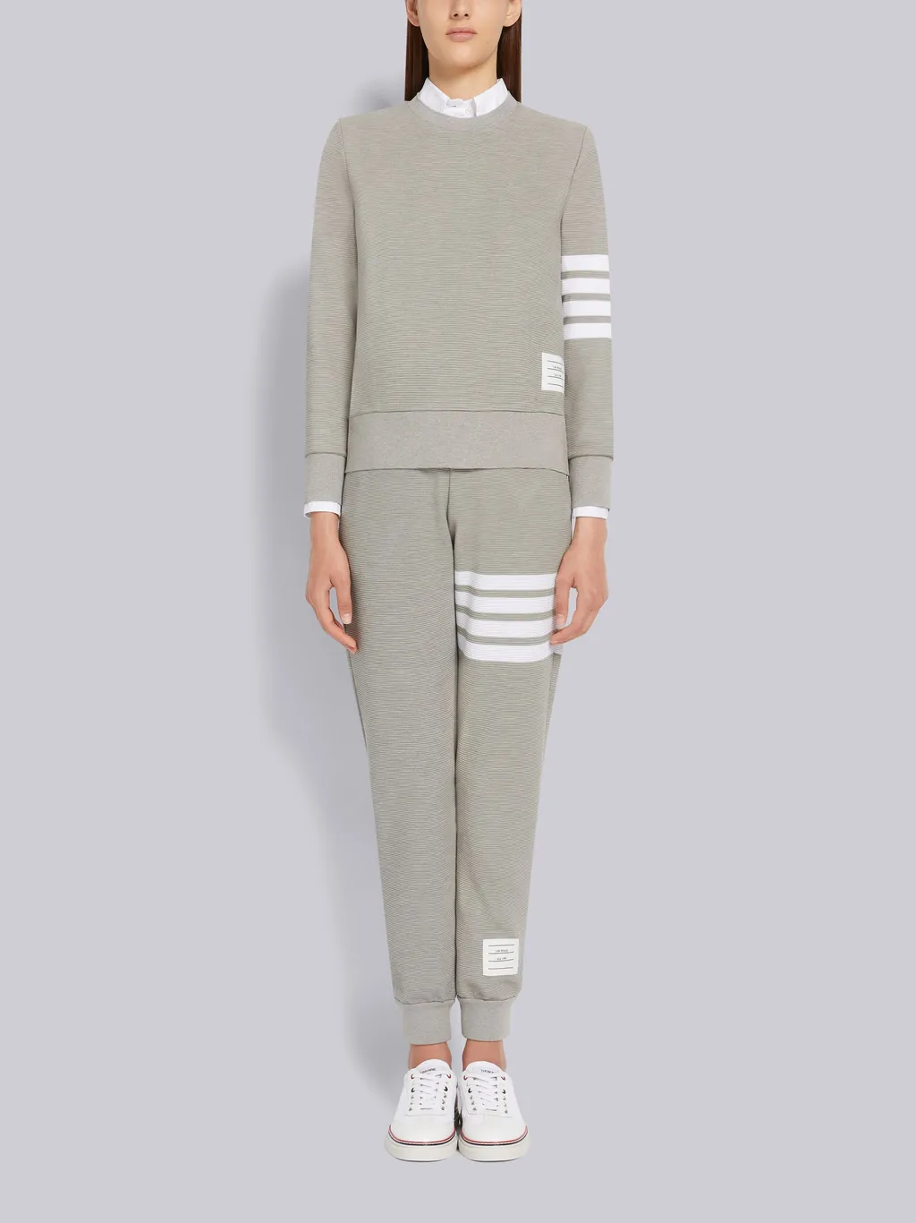 Thom Browne 4-Bar Crewneck Ribbed Sweatshirt