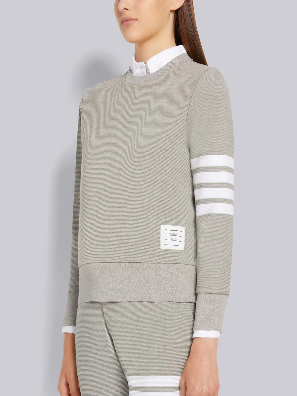 Thom Browne 4-Bar Crewneck Ribbed Sweatshirt