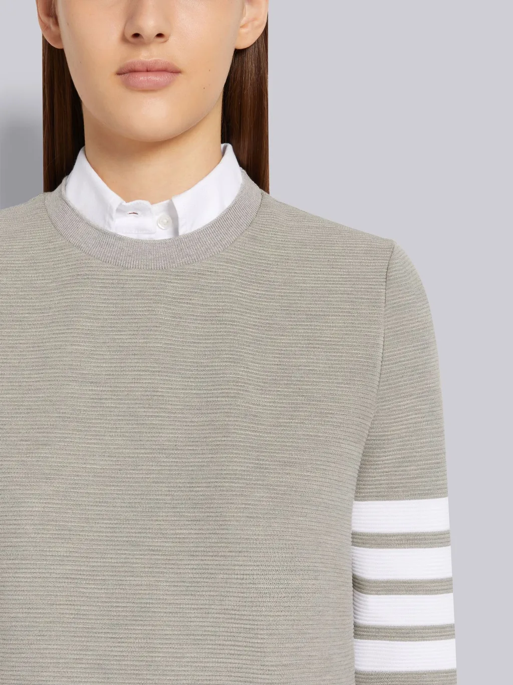 Thom Browne 4-Bar Crewneck Ribbed Sweatshirt