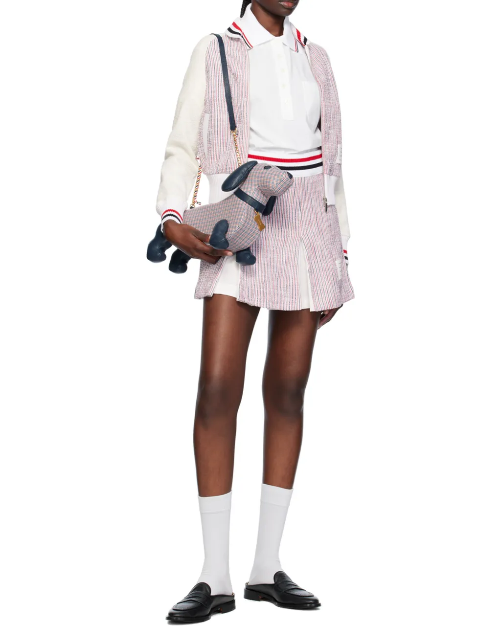 Thom Browne Rwb Striped Tweed Pleated Skirt