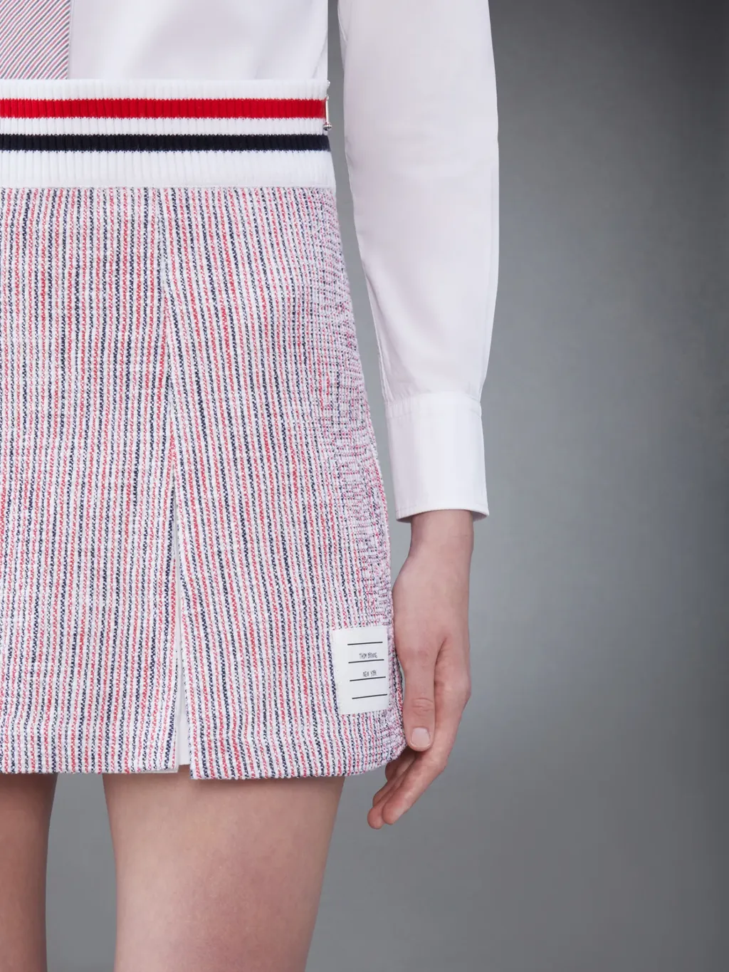Thom Browne Rwb Striped Tweed Pleated Skirt