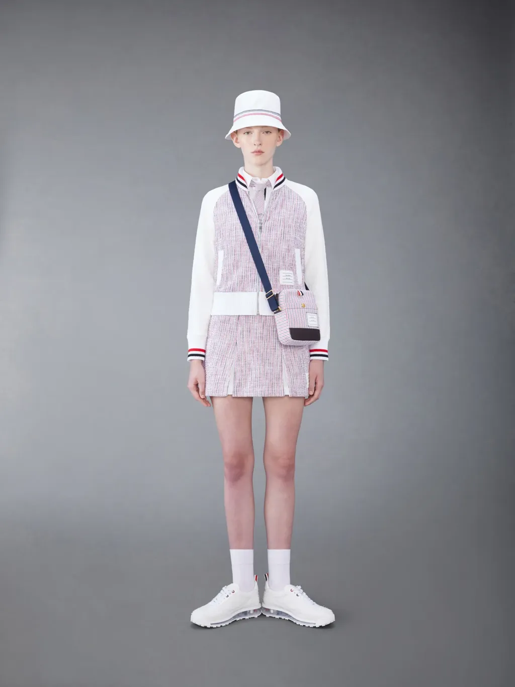 Thom Browne Rwb Striped Tweed Pleated Skirt