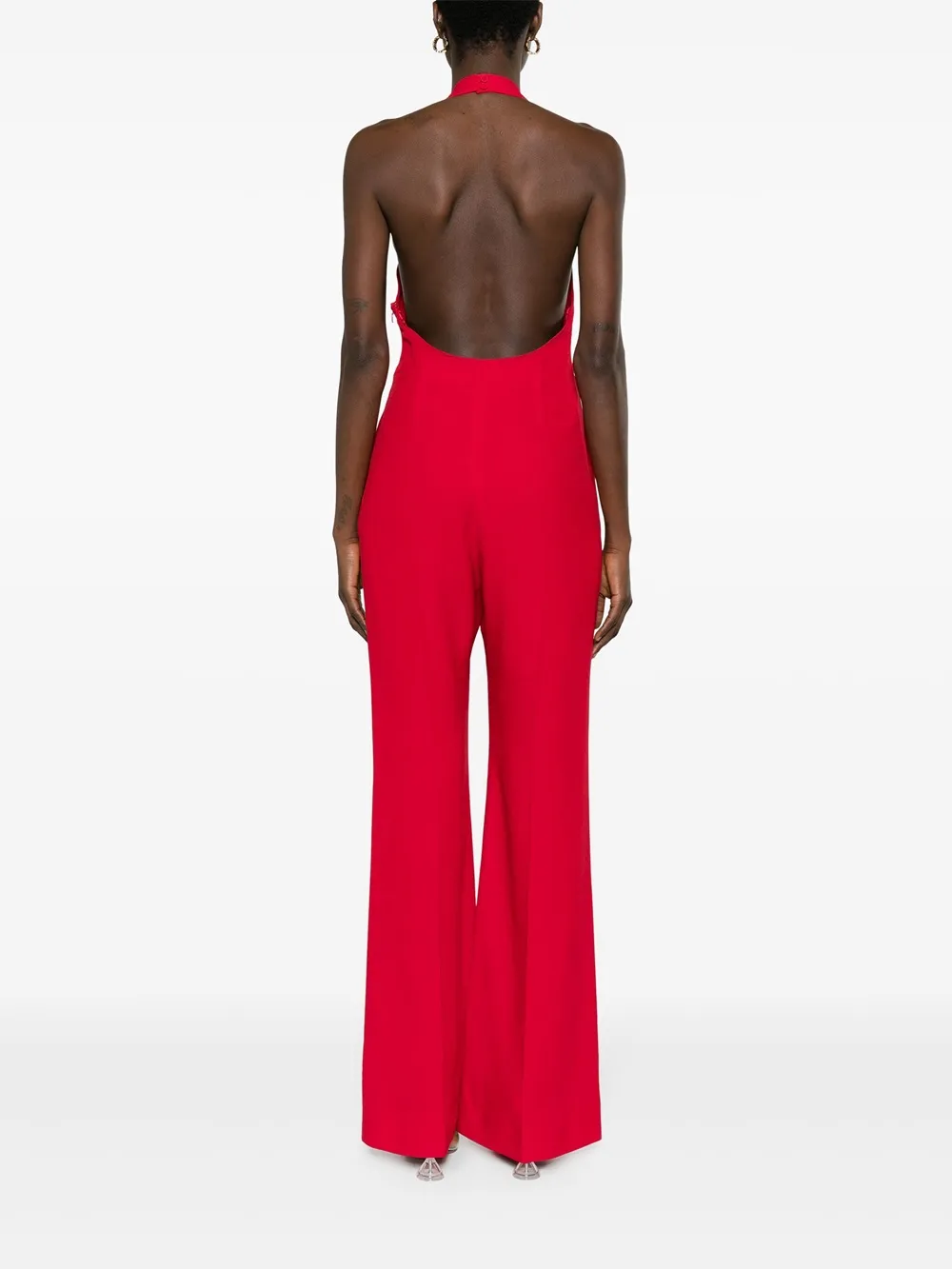 Moschino Chain-Embellished Open-Back Haltrneck Jumpsuit