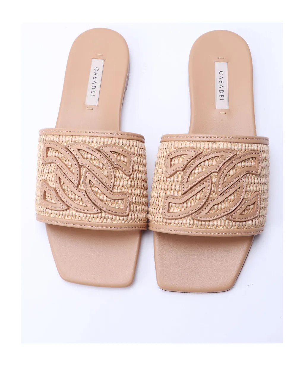Casadei Portofino Logo-Patch Square-Toe Slides