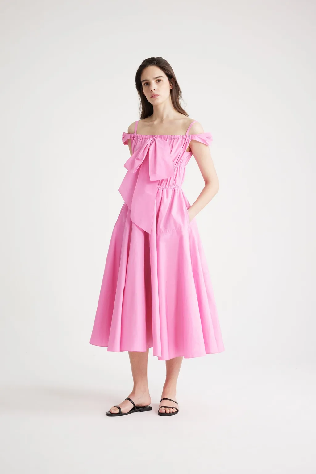 Patou Bow-Detailed Off-Shoulder Midi Dress