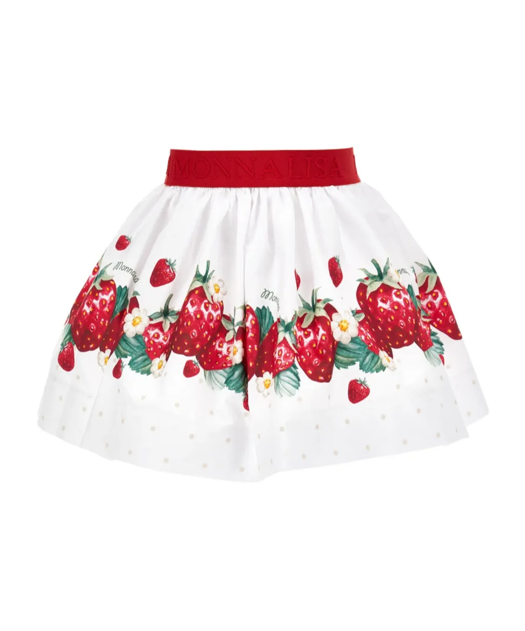 Monnalisa Logo-Waistband Fruit-Printed Skirt