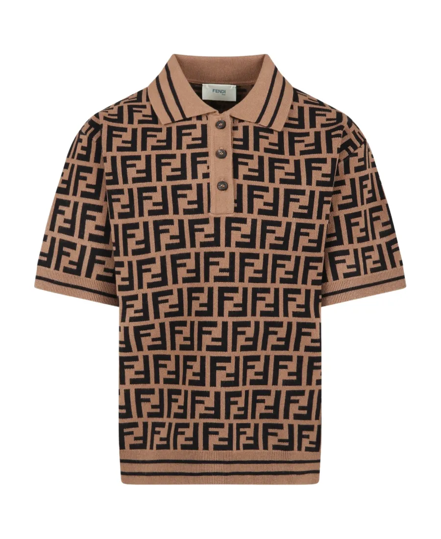 Fendi Kids Ff Motif Knitted Polo Shirt