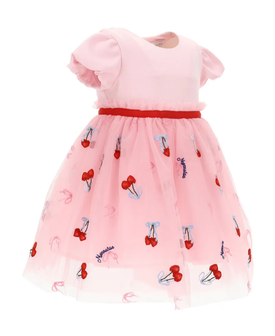 Monnalisa Cherry Printed Ruffled Dress