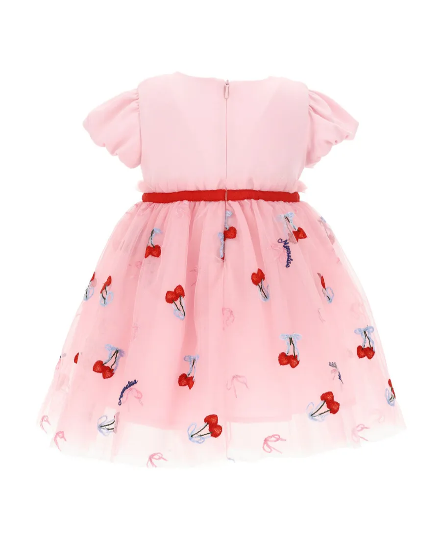 Monnalisa Cherry Printed Ruffled Dress