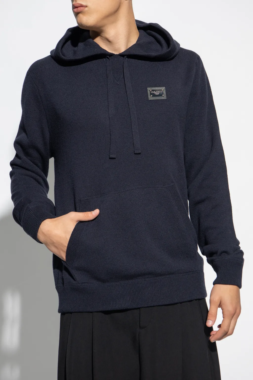 Dolce & Gabbana Logo Plaque Knitted Drawstring Hoodie