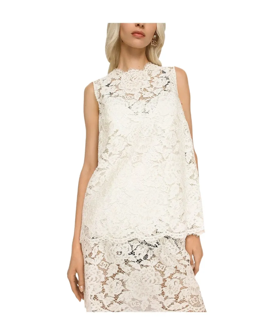 Dolce & Gabbana Floral Lace Crewneck Sleeveless Top