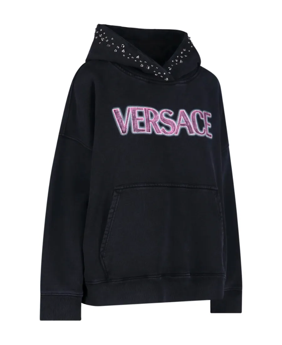 Versace Logo Printed Embellished Hoodie