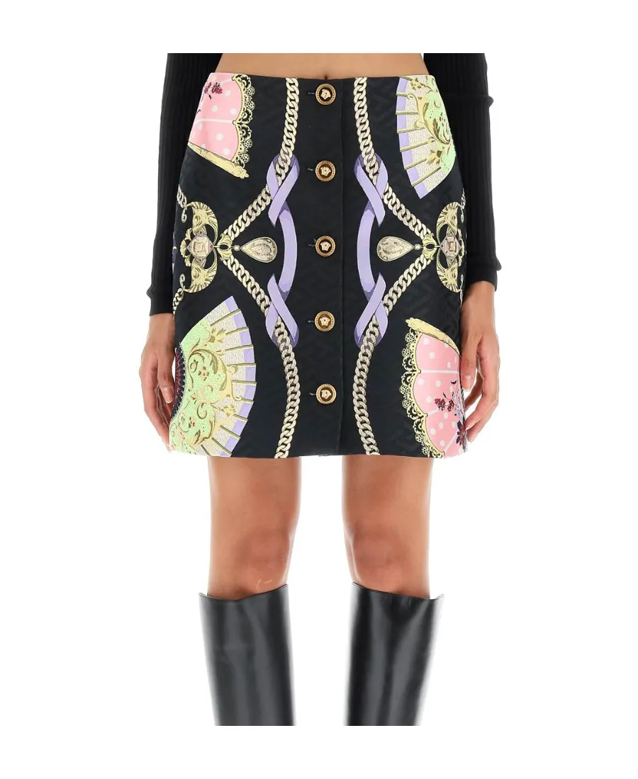 Versace Graphic Printed Buttoned Mini Skirt