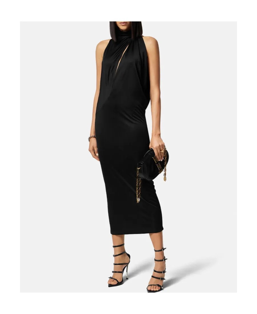 Versace Slashed Halterneck Sleeveless Midi Dress