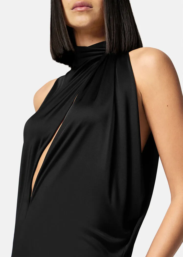Versace Slashed Halterneck Sleeveless Midi Dress