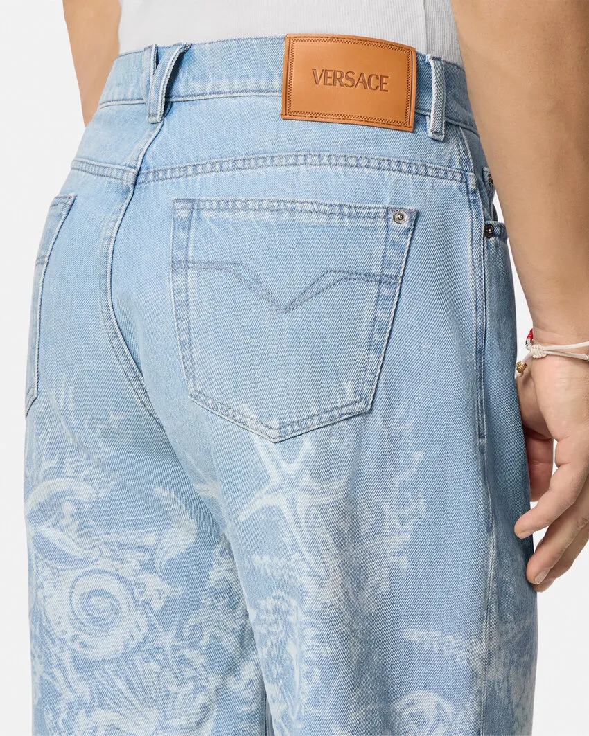 Versace Barocco Sea Mid-Rise Denim Shorts