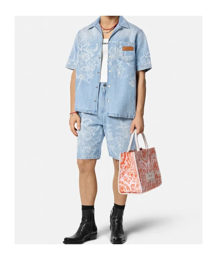 Versace Barocco Sea Mid-Rise Denim Shorts