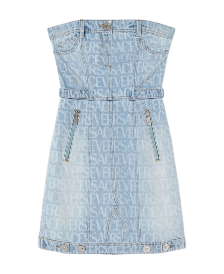 Versace Strapless Denim Dress