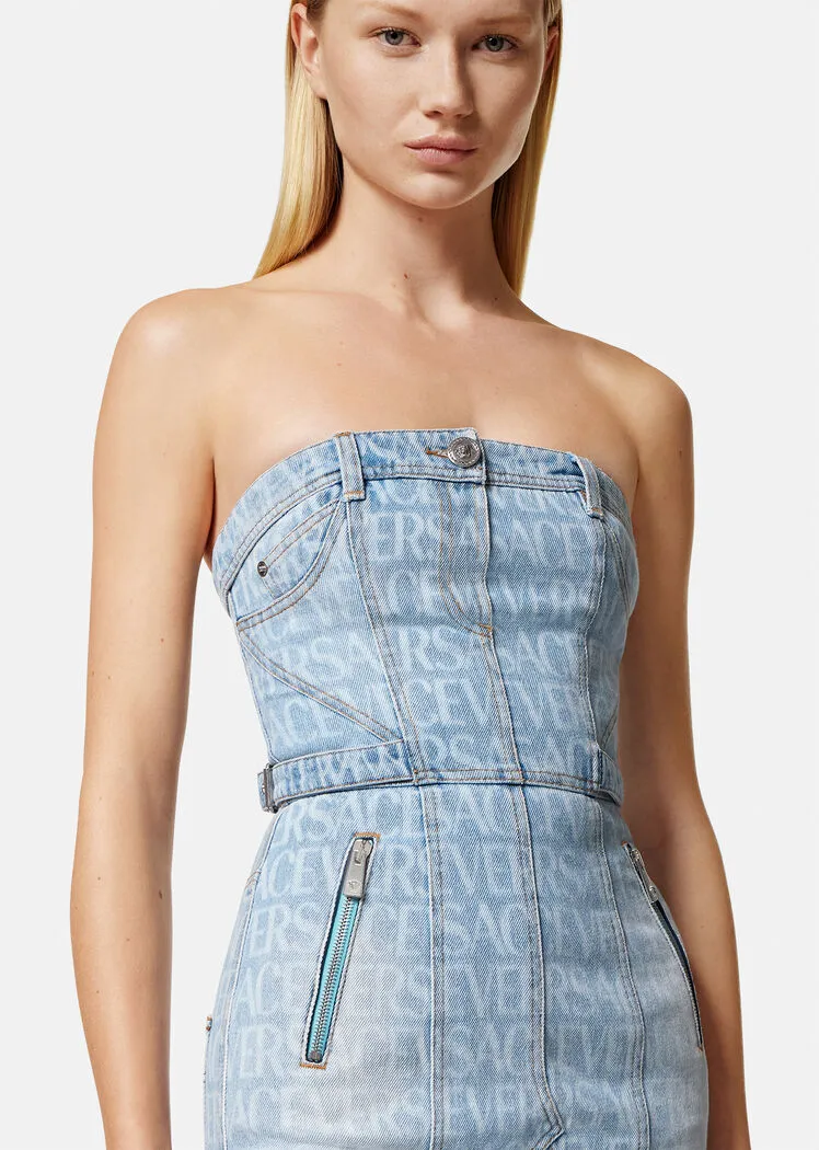Versace Strapless Denim Dress