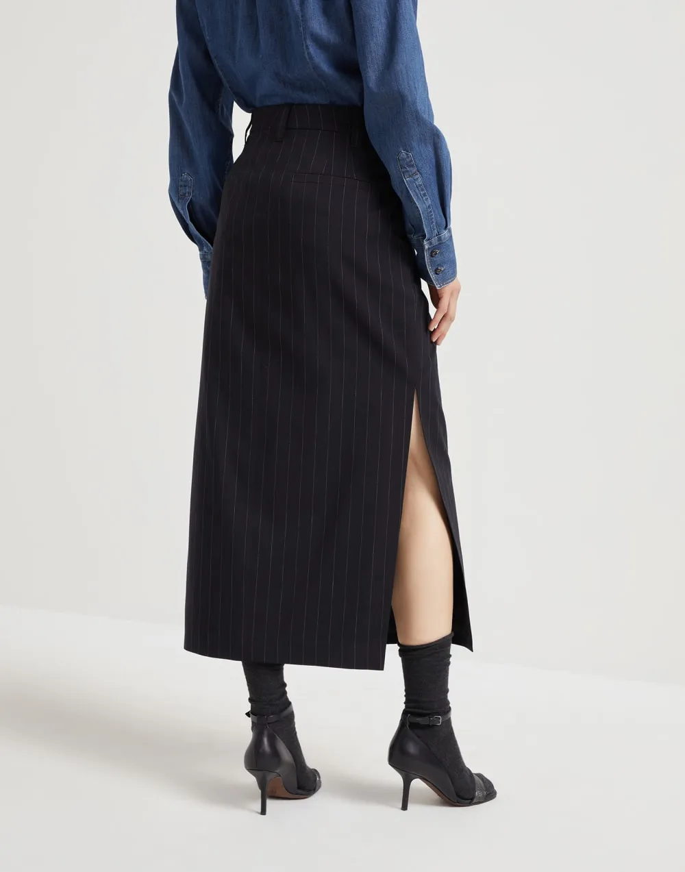 Pinstripe Tailored Midi Skirt