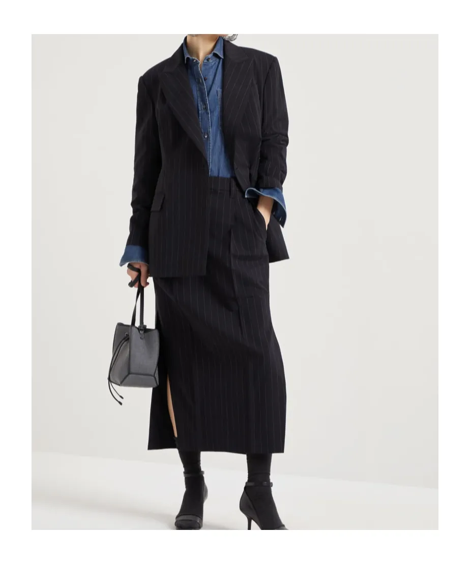 Pinstripe Tailored Midi Skirt