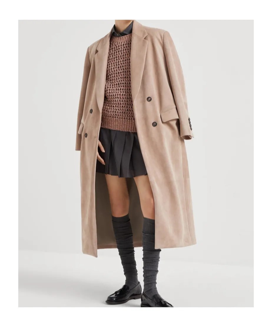 Double-Breasted Suede Coat