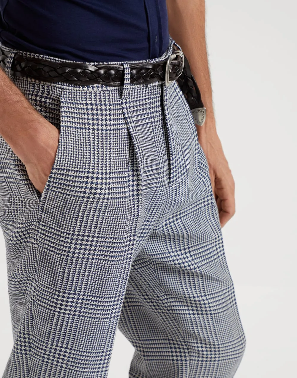Check-Pattern Tapered Trousers